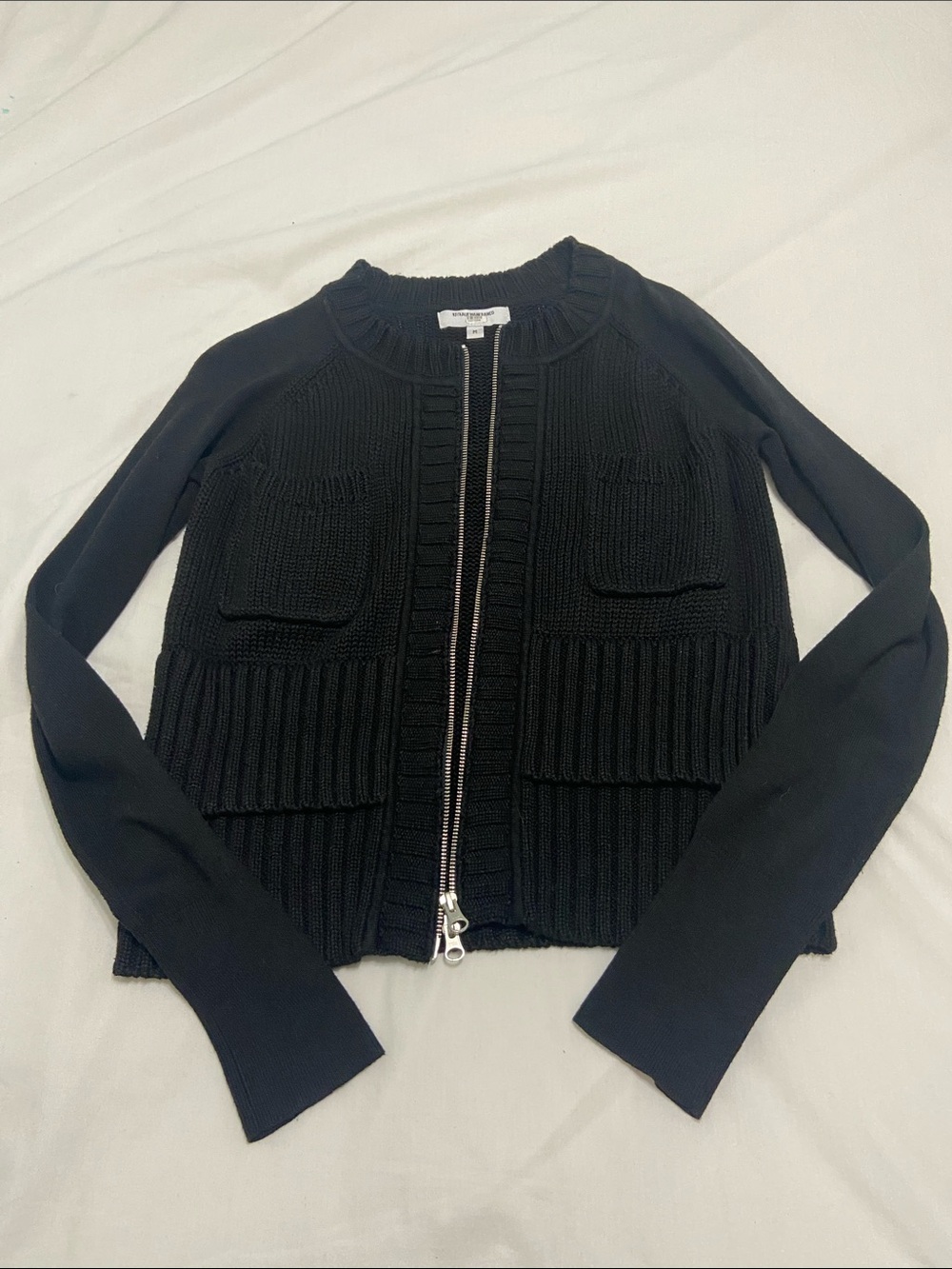 Women's Black Zip-Up Knit Blazer Jacket